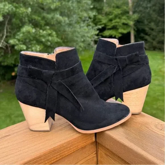Free People x Faryl Robin size 8 Alameda Black Vegan Suede Wood Heel Booties - Picture 13 of 13